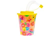 Drinkbekers 250ml Emoji's in 3D effect met rietje, dop en deksel 24 stuks