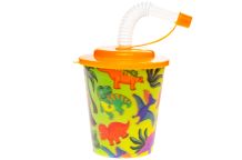 Drinkbekers 250ml Dinos in 3D effect met rietje, dop en deksel 24 stuks